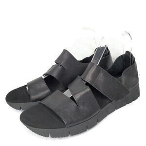 Sesto Meucci Black Leather Low Wedge Platform Strappy Back Zip Sandals Size 11